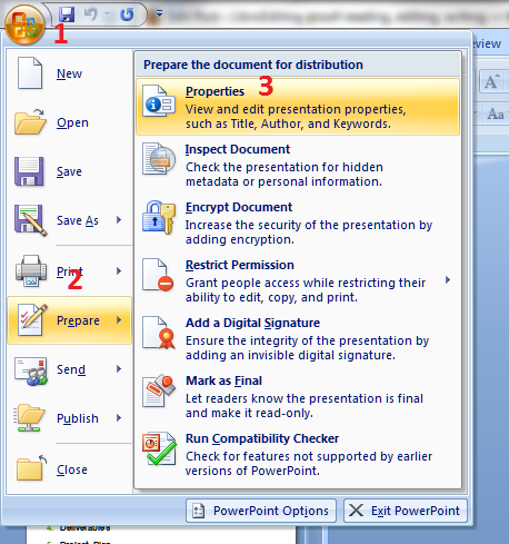 how to exit document properties word 2010