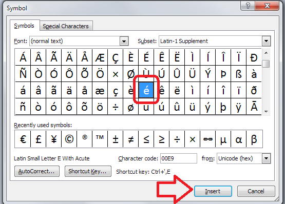 Selecting a symbol in word